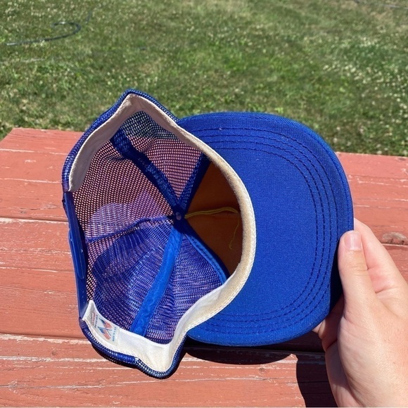 Vintage Wrangler Championship Pulling Patch Trucker Hat Snap Back Mesh Blue - Picture 8 of 13